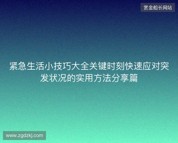 紧急生活小技巧大全关键时刻快速应对突发状况的实用方法分享篇 紧急生活小技巧大全关键时刻快速应对突发状况的实用方法分享篇